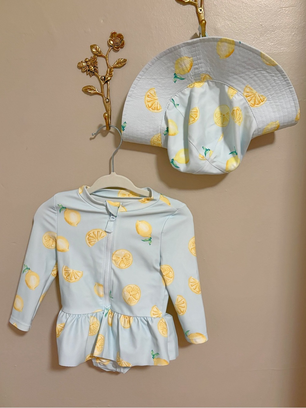 Carter's Light Blue Lemon Print Rash Guard Set with Sun Hat